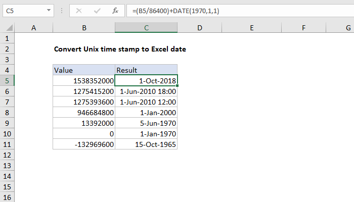 Excel Formula Convert Unix Time Stamp To Excel Date Exceljet